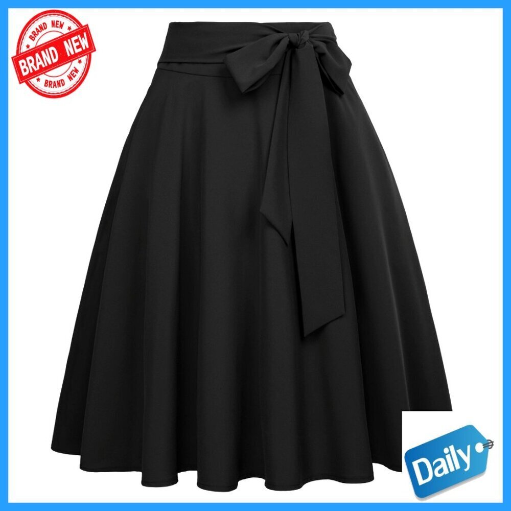 High Waist A-Line Skater Skirt with Pockets, Midi Length, Flared Silhouette